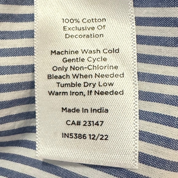 Talbots WM Striped Mock Necked Five Button Blouse with Embroidered Eyelet Detail - Picture 7 of 7